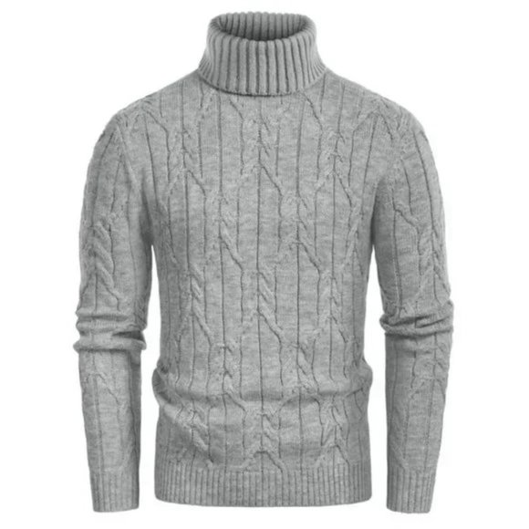 Men's L11 Turtleneck Pullover Sweaters Light Grey - Picture 1 of 8